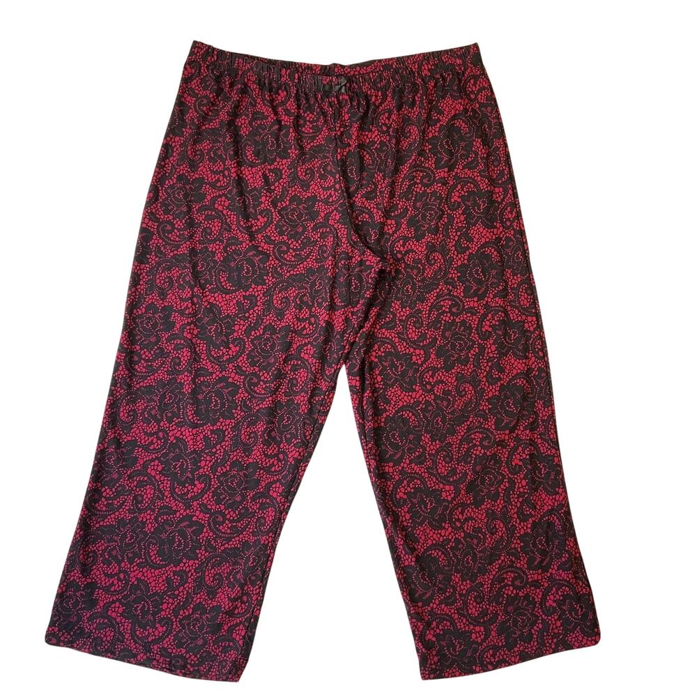 Marilyn Monroe Women Pants M Black Red Floral Ankle 21" Inseam Casual Stretch